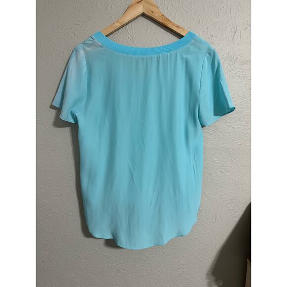 Milly Aqua Blue Silk V-Neck Blouse Small - Picture 2 of 4